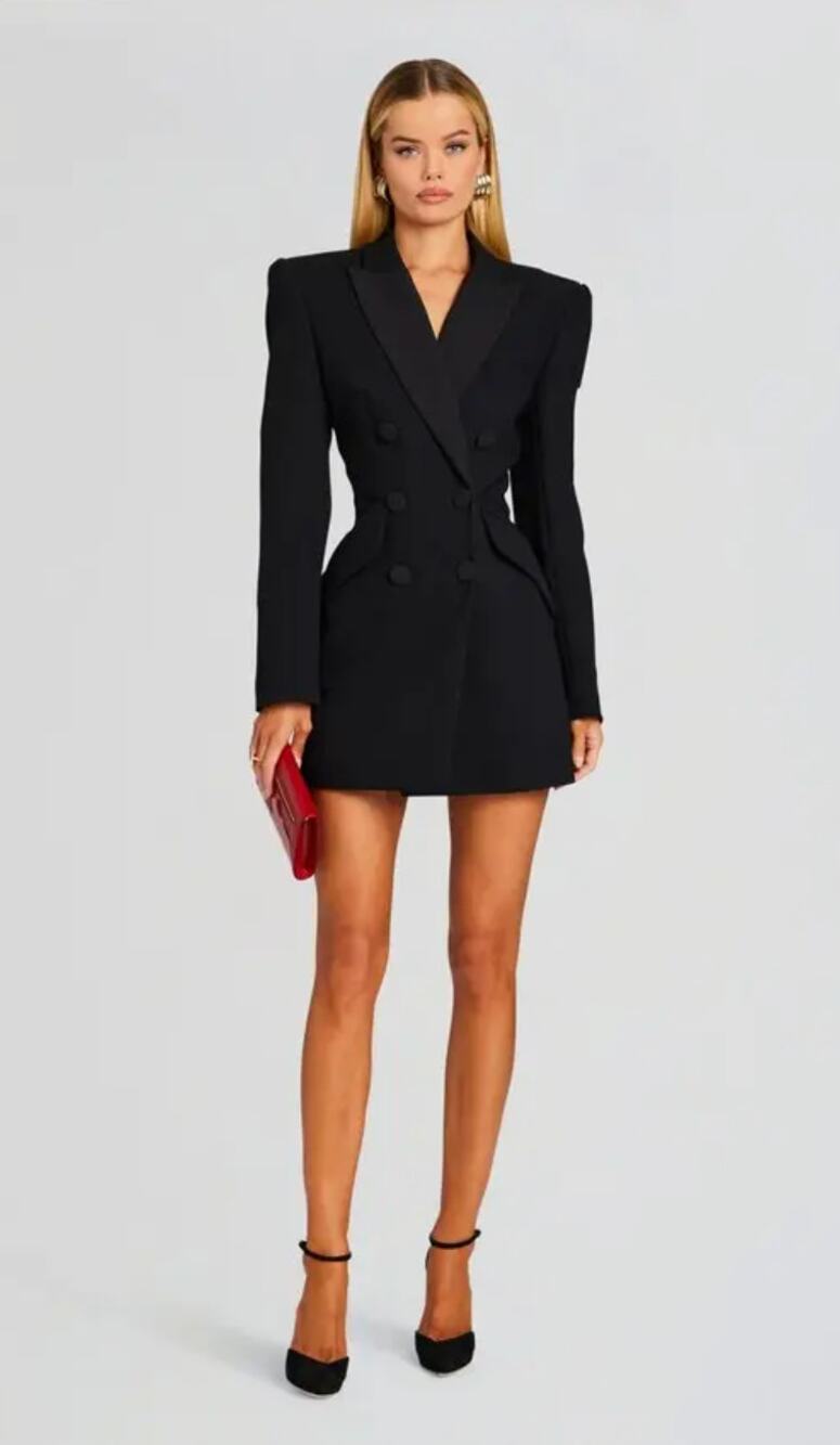 Sans Faff Small Amberly Blazer Dress Black Longline Tuxedo Formal Dressy Office